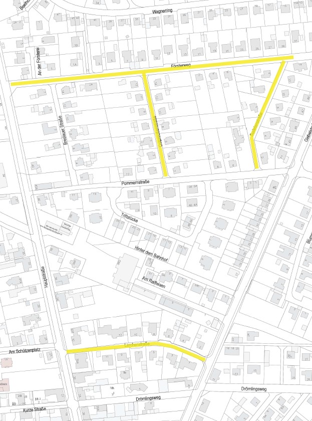 Eine Karte mit der Lage eines Wohngebietes.